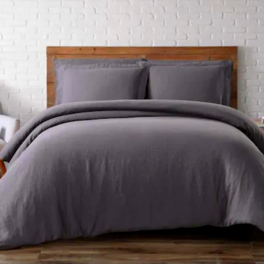 Brooklyn Loom 100% Flax Linen 3-Pc Full/Queen Duvet Set - Charcoal